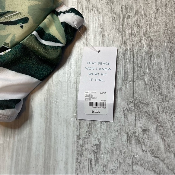 Cacique Swim NWT Eco Friendly Longline Underwire Palm Print Swim Top Size 44DD - Picture 8 of 9